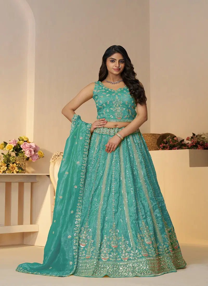 Kf 44 Sky Blue Jimmy Choo Embroidered Bridal Lehenga Exporters In India